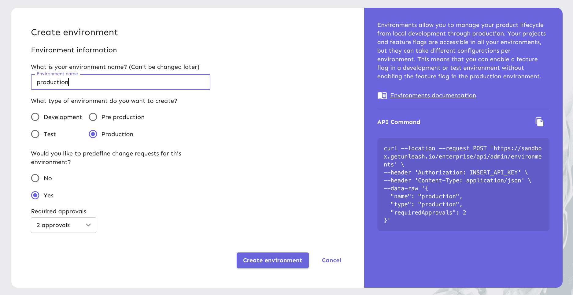 Environment-level change requests